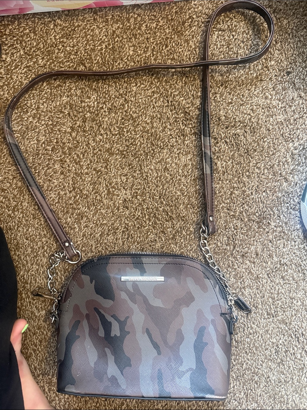 Steve Madden Camo Crossbody Bag in Brown and Black